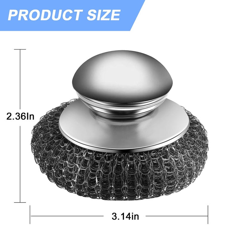 Ahardaim 2Pcs Stainless Steel Wool Scrubber with Handle, 4 Replacement Steel Scrubber Wool Pads，Stainless Steel Scrubber for Cleaning Cast Iron, Dishes, Kitchen Pots, Pans, Grills, Stoves, Sink - Image 2